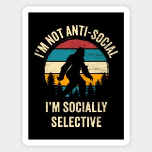 I'm Not Anti-Social: Funny Retro-Colored Bigfoot Silhouette Design Magnet